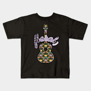 guitar with floral graphics Kids T-Shirt